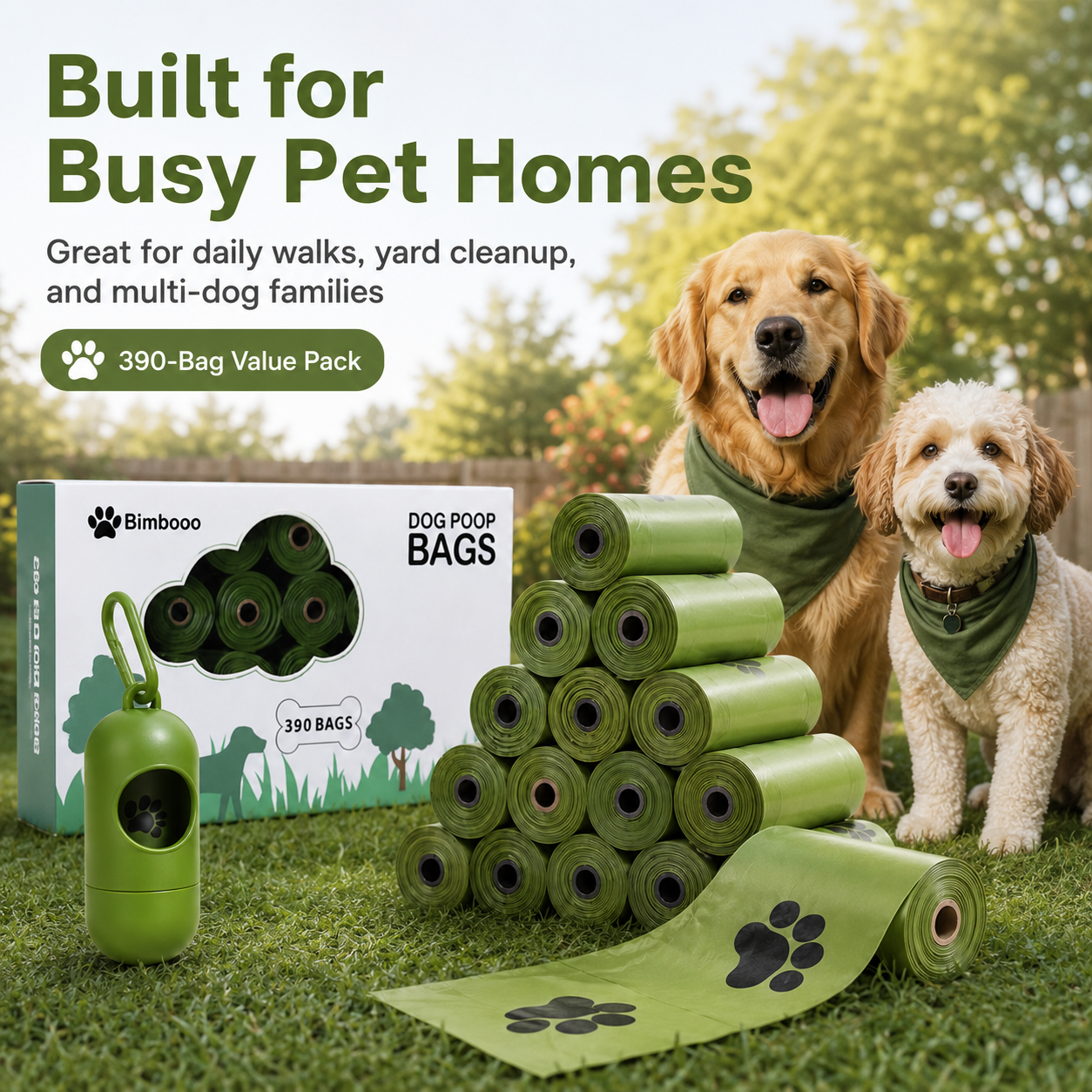 390-Count Extra-Thick Dog Poop Bags with Leash Dispenser – Leak-Resistant, Easy-Tear Pet Waste Bags