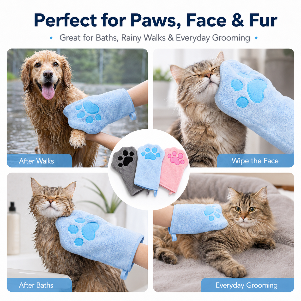 Paw-Shaped Pet Drying Mitt – Soft Quick-Absorbent Towel Glove for Dogs & Cats