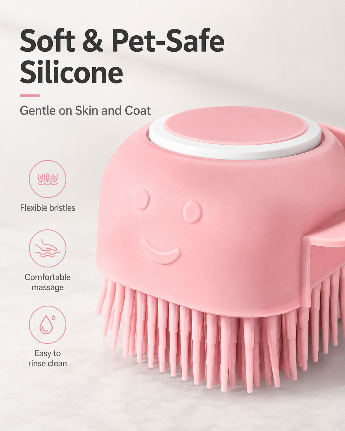 2-in-1 Silicone Pet Bath Brush with Shampoo Dispenser – Soft Massage Scrubber for Dogs & Cats