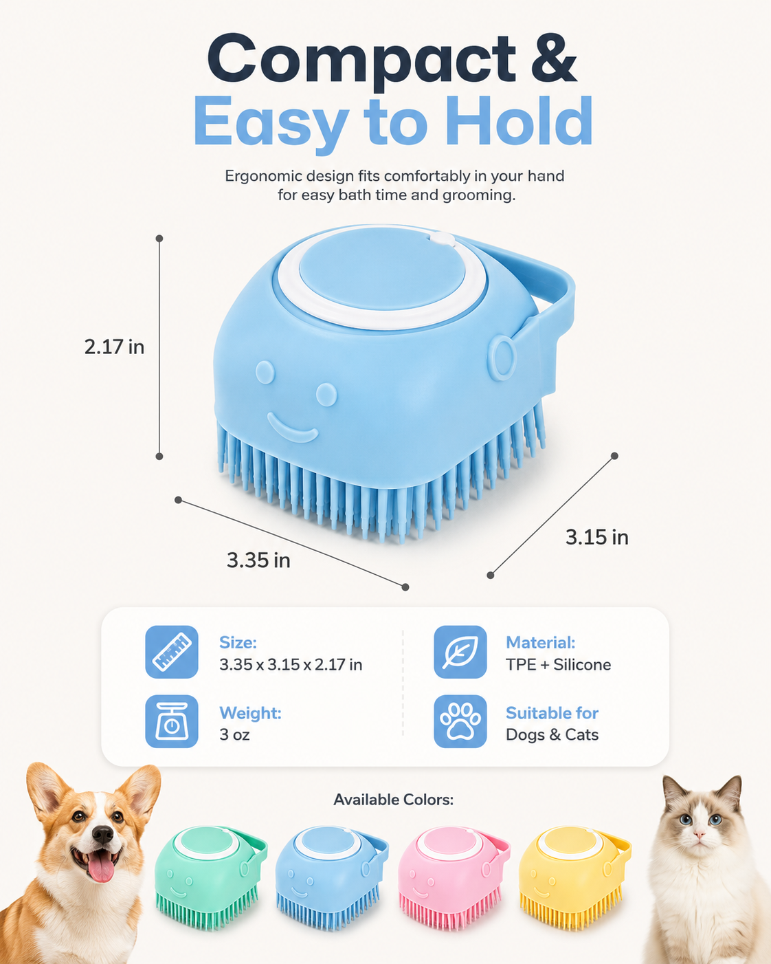 2-in-1 Silicone Pet Bath Brush with Shampoo Dispenser – Soft Massage Scrubber for Dogs & Cats
