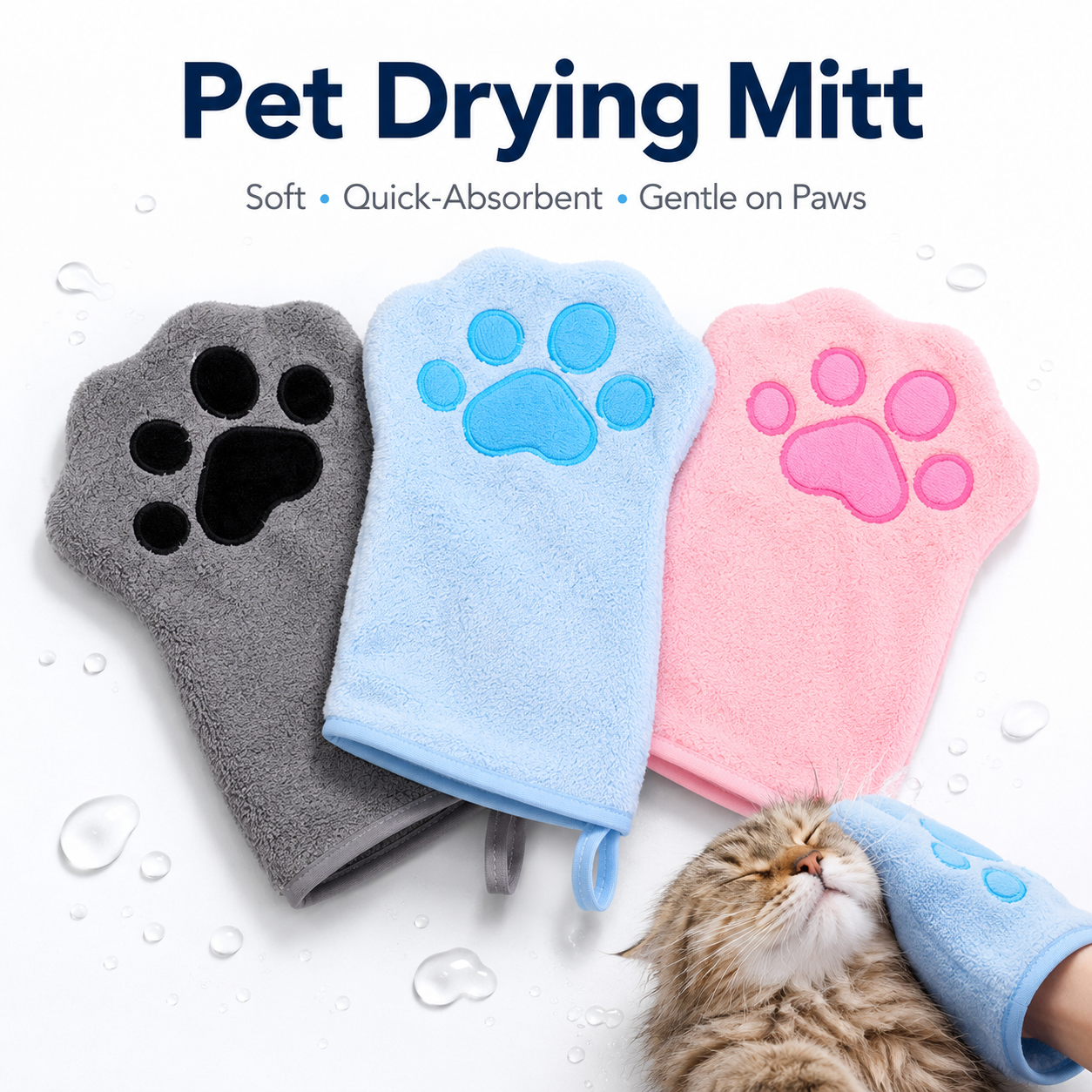 Paw-Shaped Pet Drying Mitt – Soft Quick-Absorbent Towel Glove for Dogs & Cats