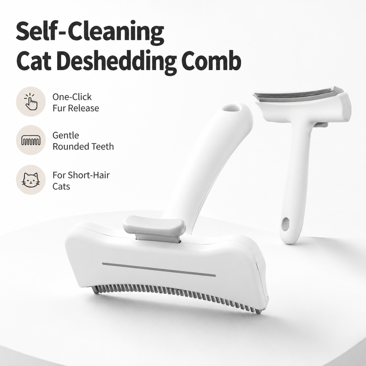 One-Click Self-Cleaning Cat Deshedding Comb – Gentle Short-Hair Grooming Tool