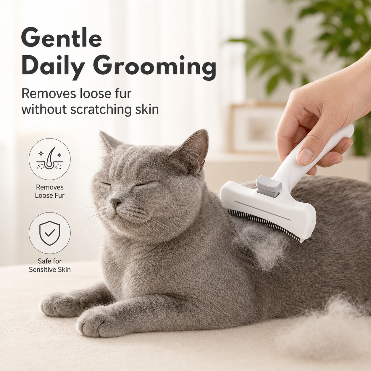 One-Click Self-Cleaning Cat Deshedding Comb – Gentle Short-Hair Grooming Tool