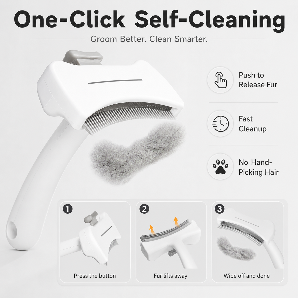 One-Click Self-Cleaning Cat Deshedding Comb – Gentle Short-Hair Grooming Tool
