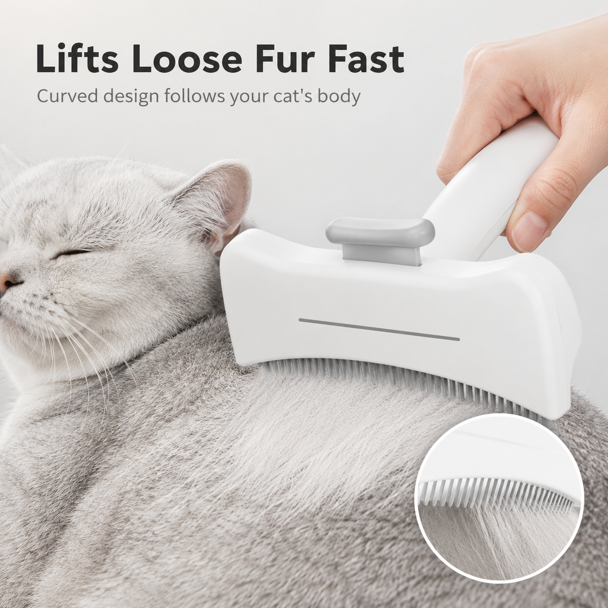 One-Click Self-Cleaning Cat Deshedding Comb – Gentle Short-Hair Grooming Tool