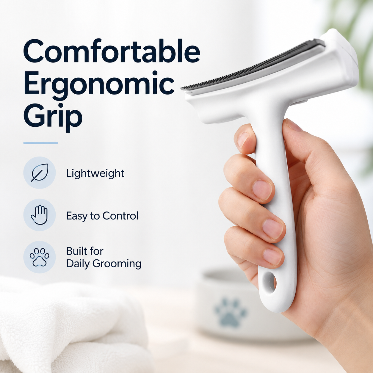 One-Click Self-Cleaning Cat Deshedding Comb – Gentle Short-Hair Grooming Tool