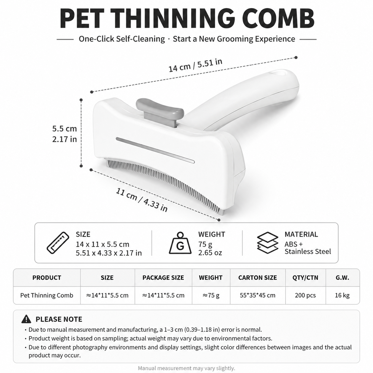 One-Click Self-Cleaning Cat Deshedding Comb – Gentle Short-Hair Grooming Tool