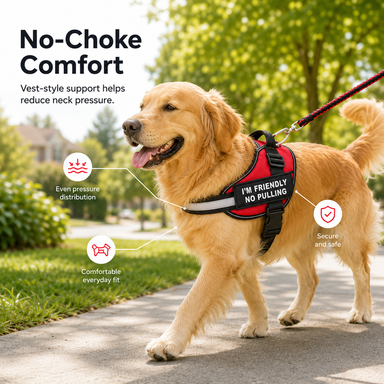 Adjustable Reflective No-Choke Dog Harness with Control Handle & Removable Patches – 6 Colors, XS–XXL