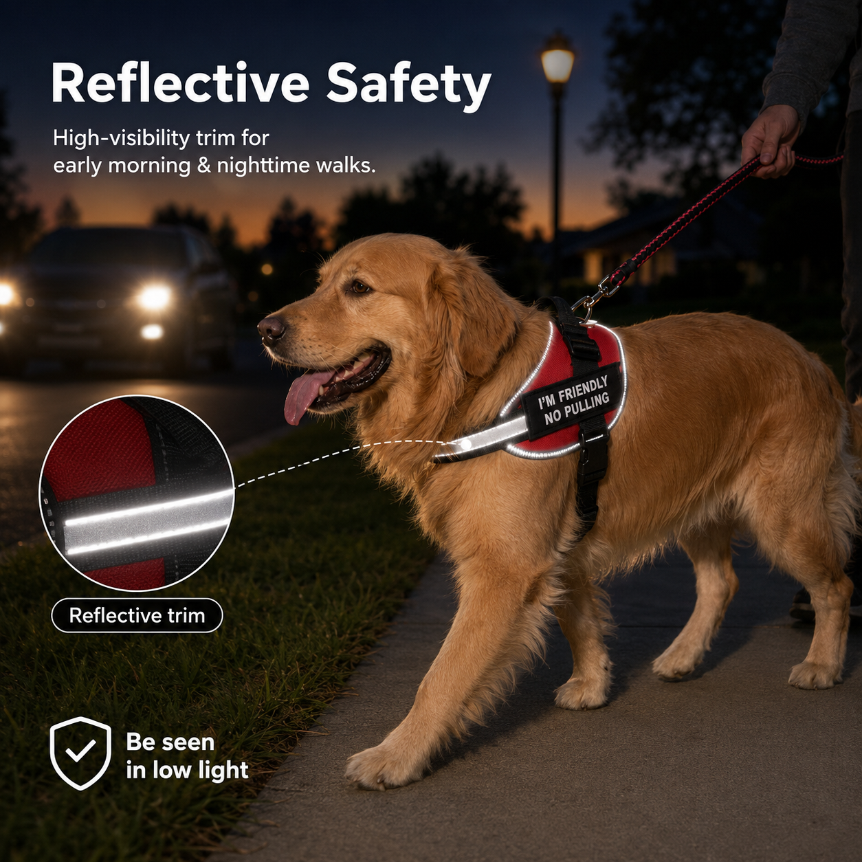 Adjustable Reflective No-Choke Dog Harness with Control Handle & Removable Patches – 6 Colors, XS–XXL