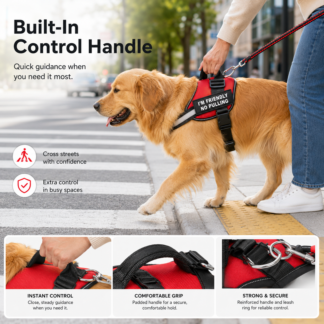 Adjustable Reflective No-Choke Dog Harness with Control Handle & Removable Patches – 6 Colors, XS–XXL