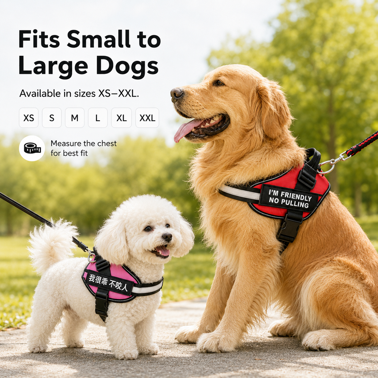 Adjustable Reflective No-Choke Dog Harness with Control Handle & Removable Patches – 6 Colors, XS–XXL
