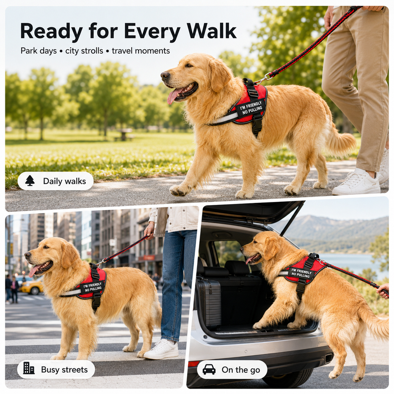 Adjustable Reflective No-Choke Dog Harness with Control Handle & Removable Patches – 6 Colors, XS–XXL
