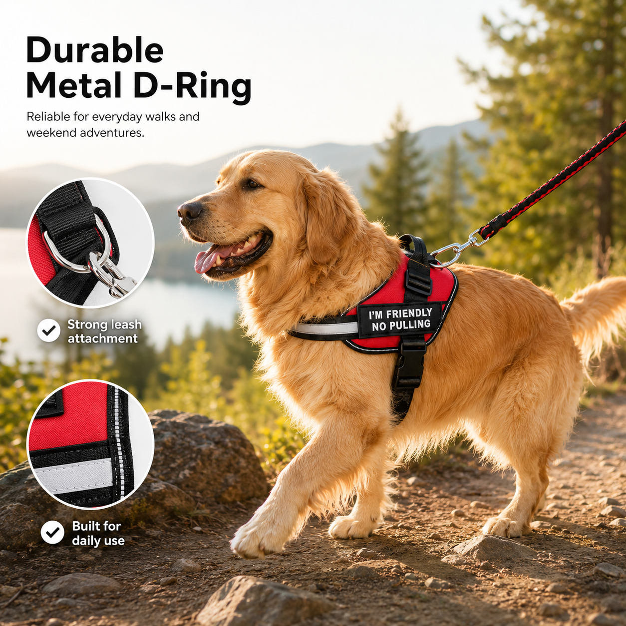 Adjustable Reflective No-Choke Dog Harness with Control Handle & Removable Patches – 6 Colors, XS–XXL