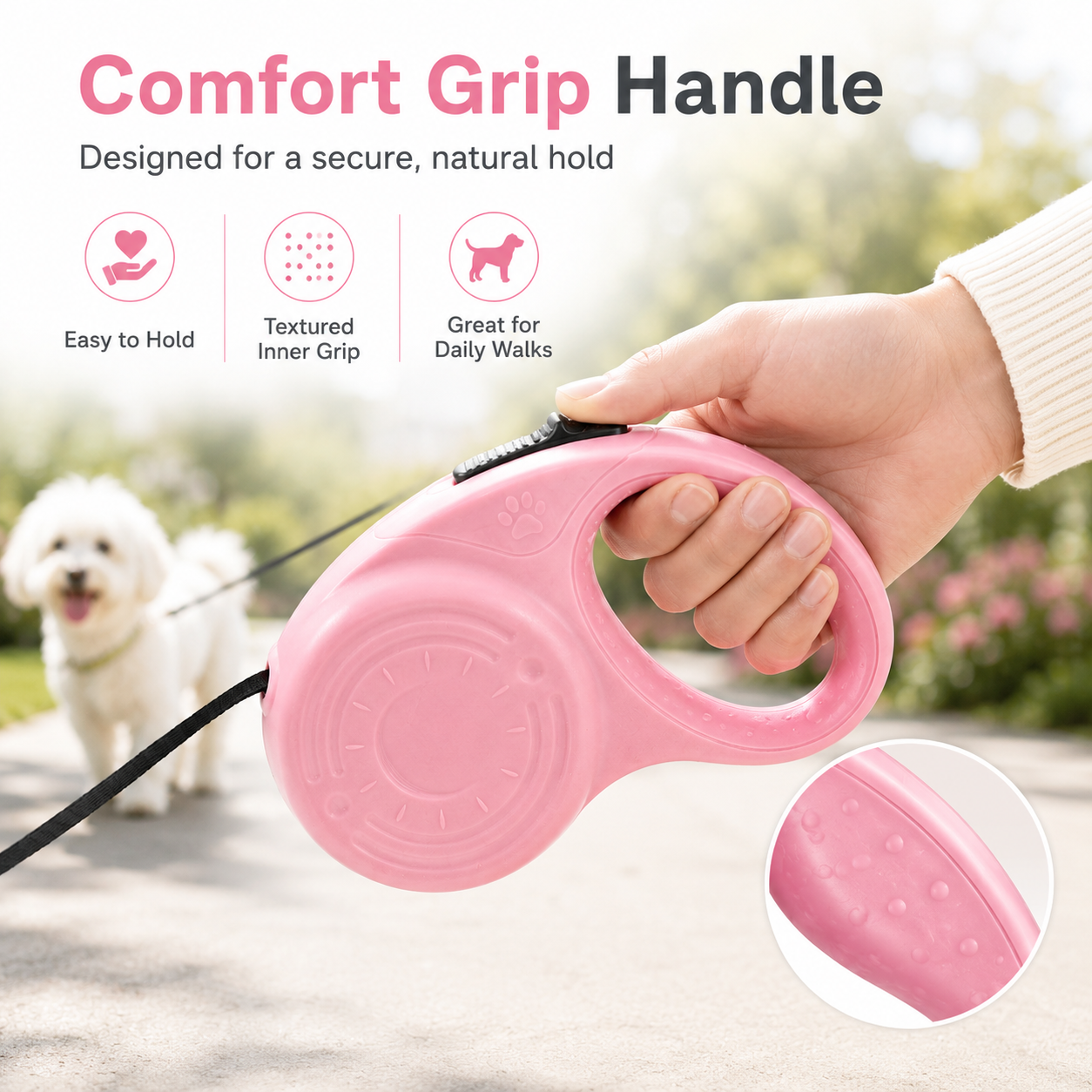 Pastel Retractable Dog Leash with One-Button Control – Lightweight 10FT/16FT Tape Leash for Small & Medium Dogs