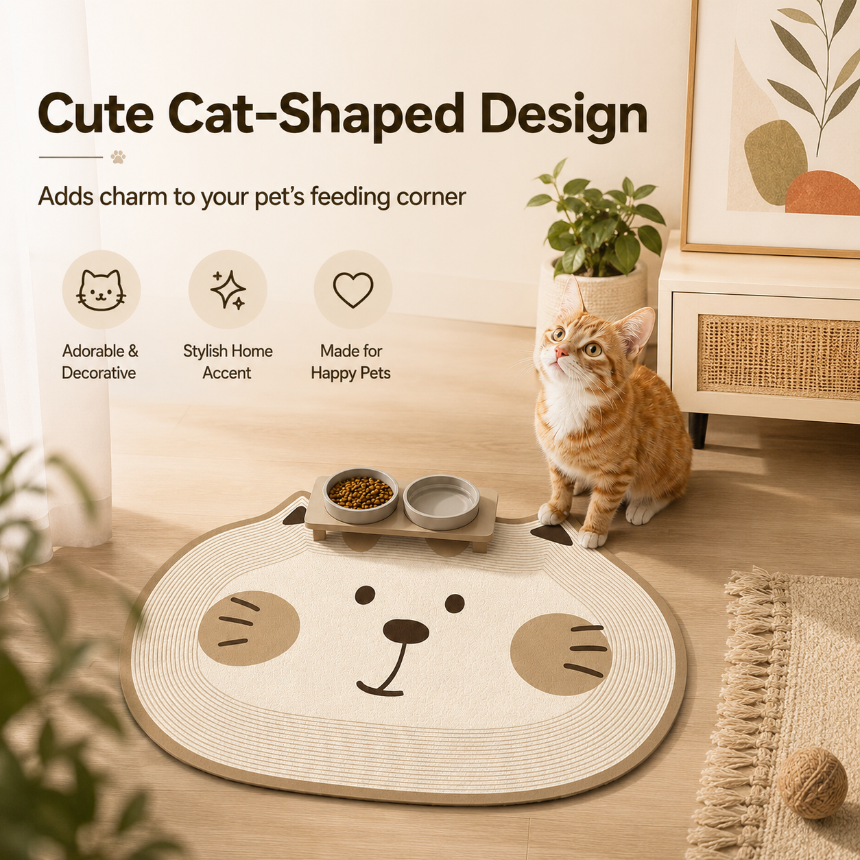 Cute Cat-Shaped Non-Slip Pet Feeding Mat – Easy-Clean Floor Protector for Food & Water Bowls