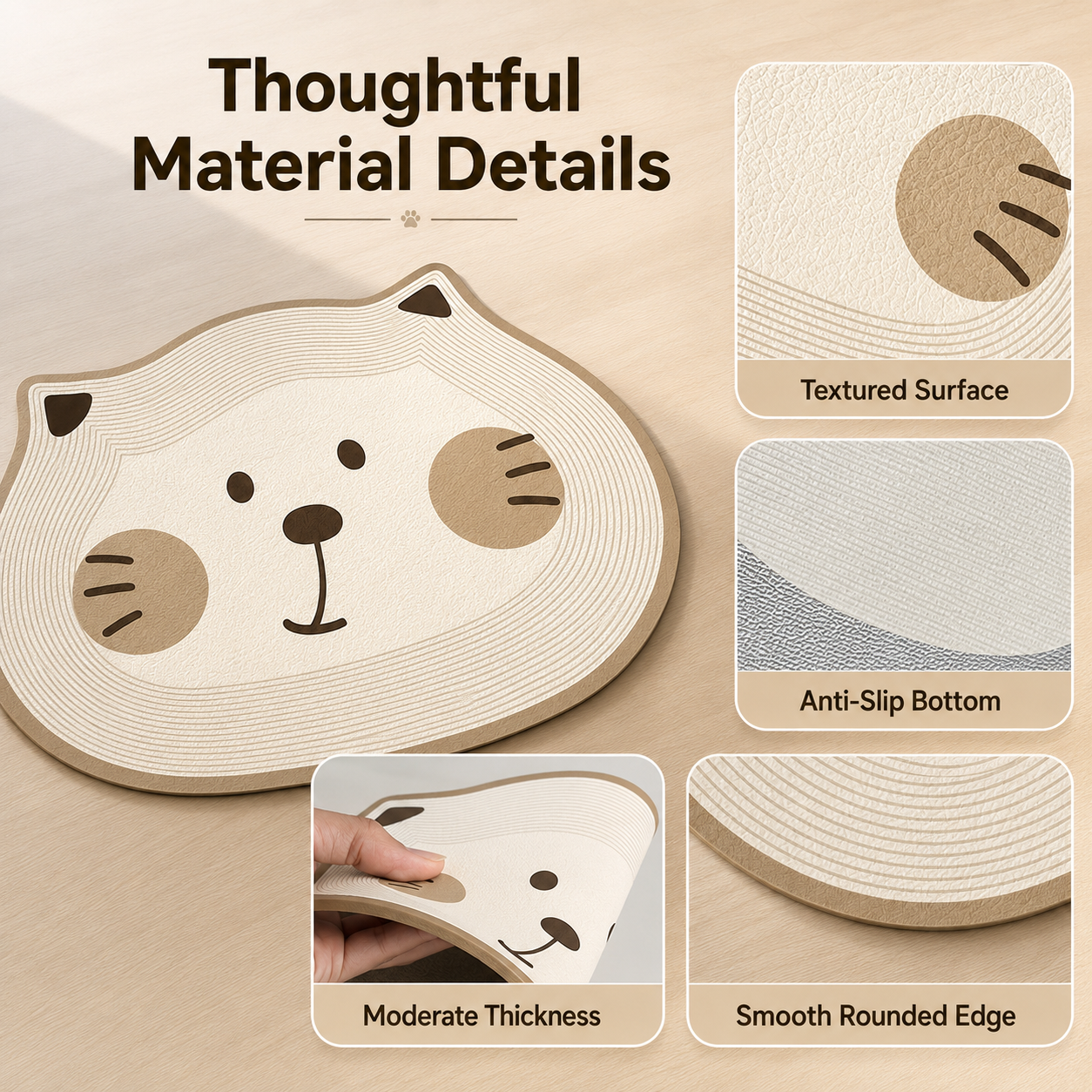 Cute Cat-Shaped Non-Slip Pet Feeding Mat – Easy-Clean Floor Protector for Food & Water Bowls