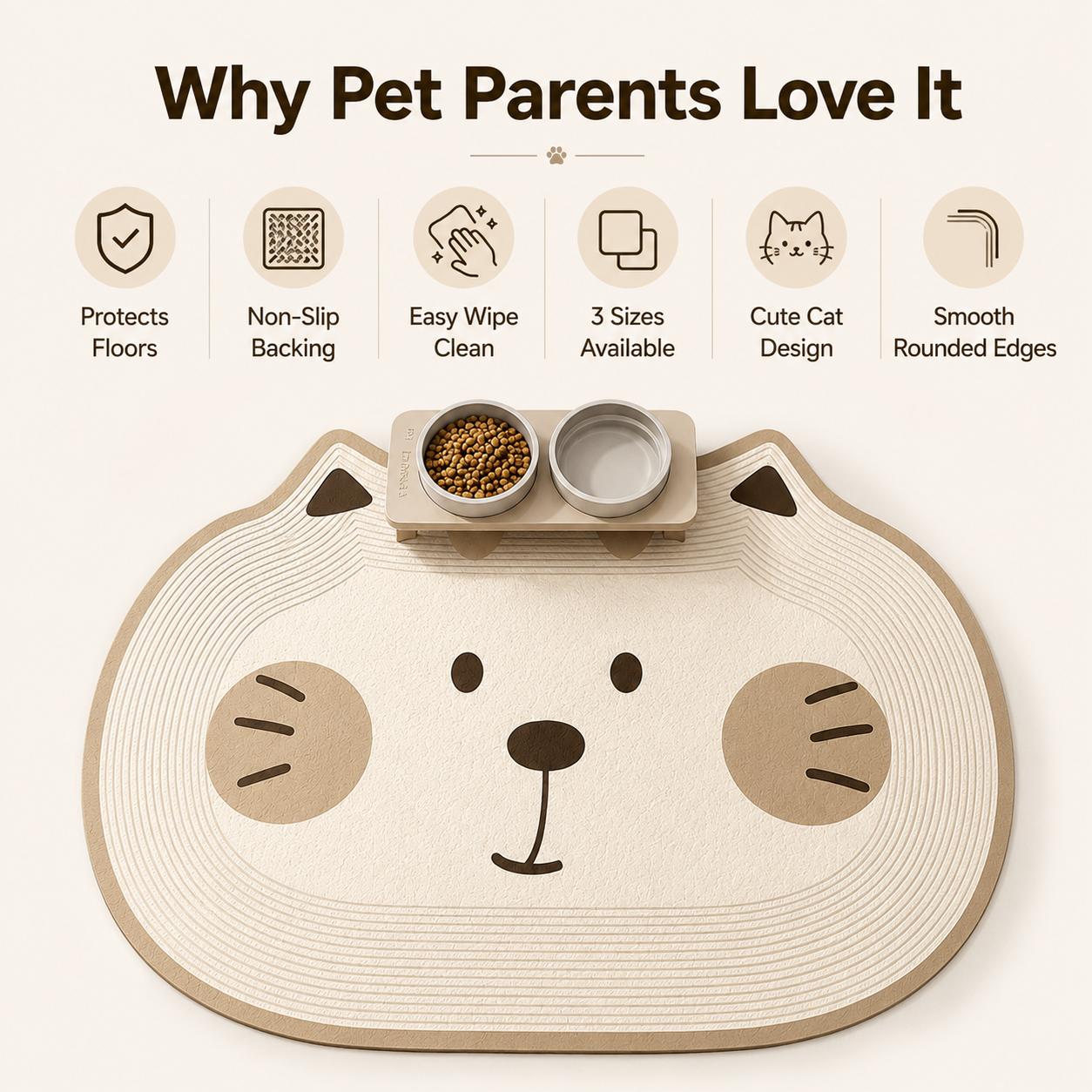 Cute Cat-Shaped Non-Slip Pet Feeding Mat – Easy-Clean Floor Protector for Food & Water Bowls
