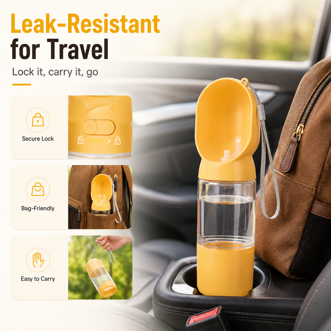 2-in-1 Portable Dog Water Bottle with Food Storage – Leak-Resistant Travel Dispenser with Return-Flow Drinking Bowl