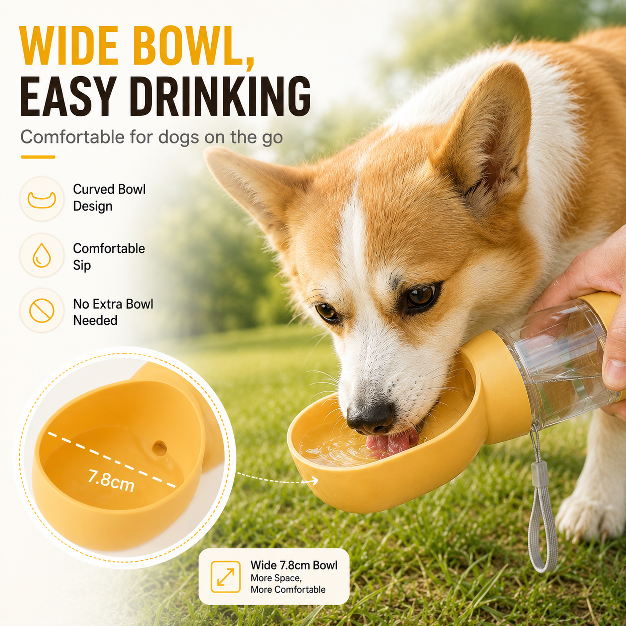 2-in-1 Portable Dog Water Bottle with Food Storage – Leak-Resistant Travel Dispenser with Return-Flow Drinking Bowl