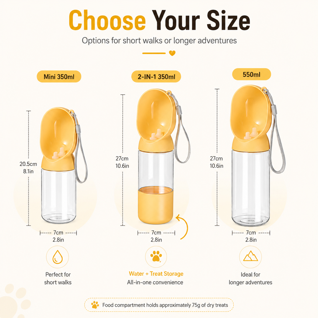 2-in-1 Portable Dog Water Bottle with Food Storage – Leak-Resistant Travel Dispenser with Return-Flow Drinking Bowl