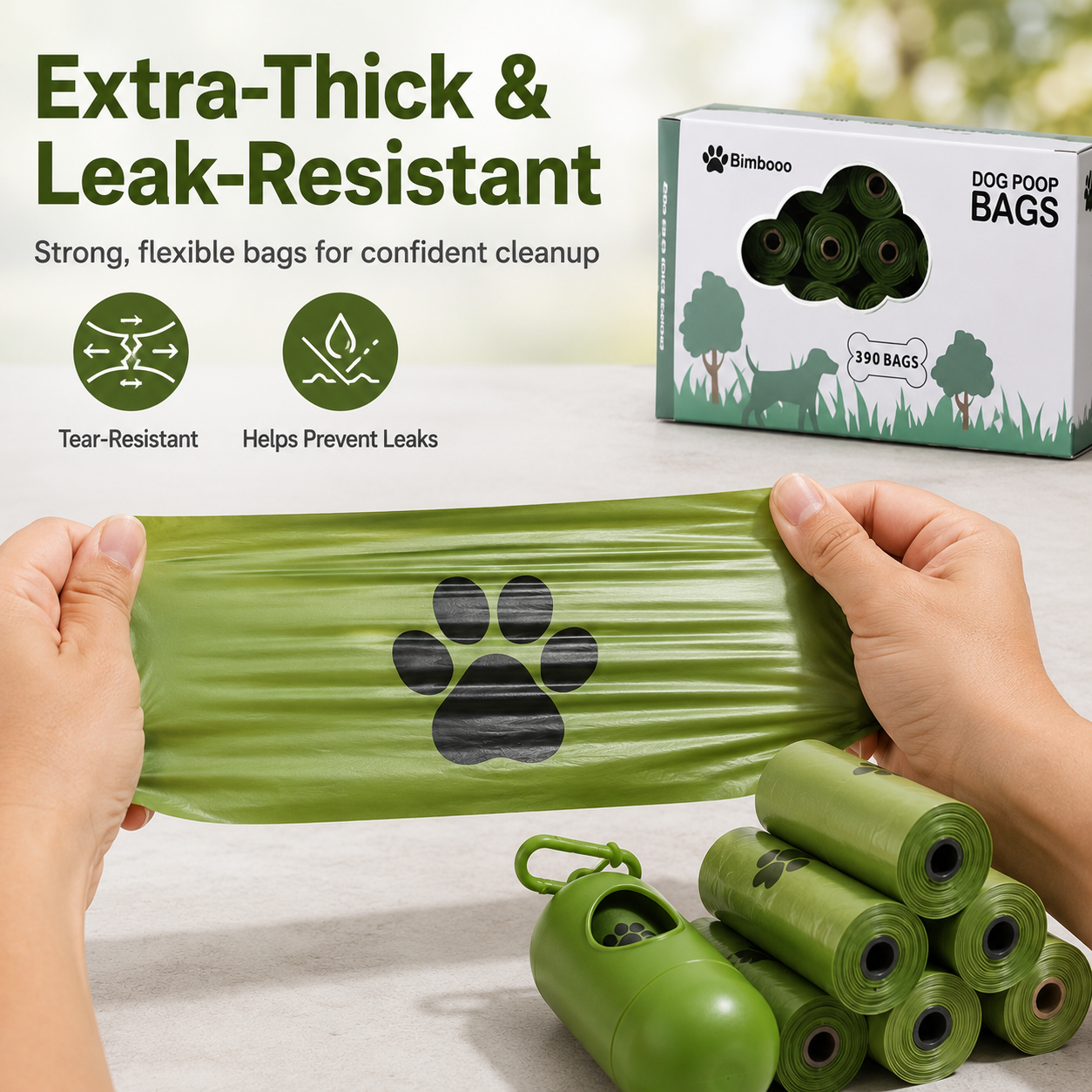 390-Count Extra-Thick Dog Poop Bags with Leash Dispenser – Leak-Resistant, Easy-Tear Pet Waste Bags