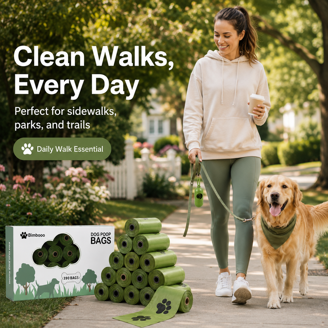 390-Count Extra-Thick Dog Poop Bags with Leash Dispenser – Leak-Resistant, Easy-Tear Pet Waste Bags
