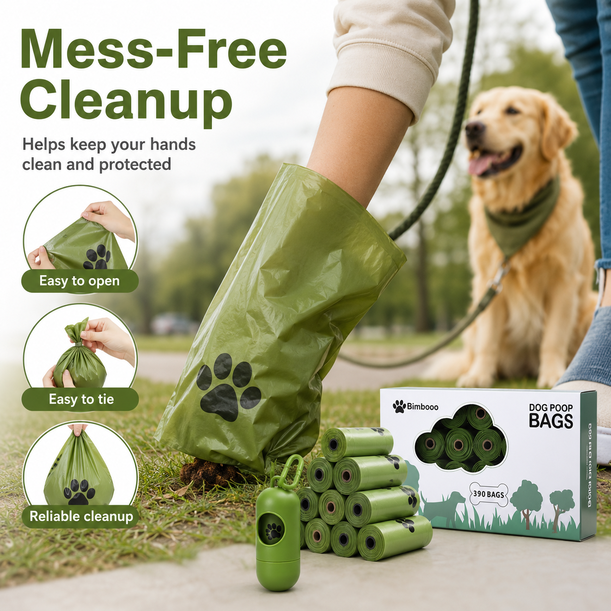 390-Count Extra-Thick Dog Poop Bags with Leash Dispenser – Leak-Resistant, Easy-Tear Pet Waste Bags