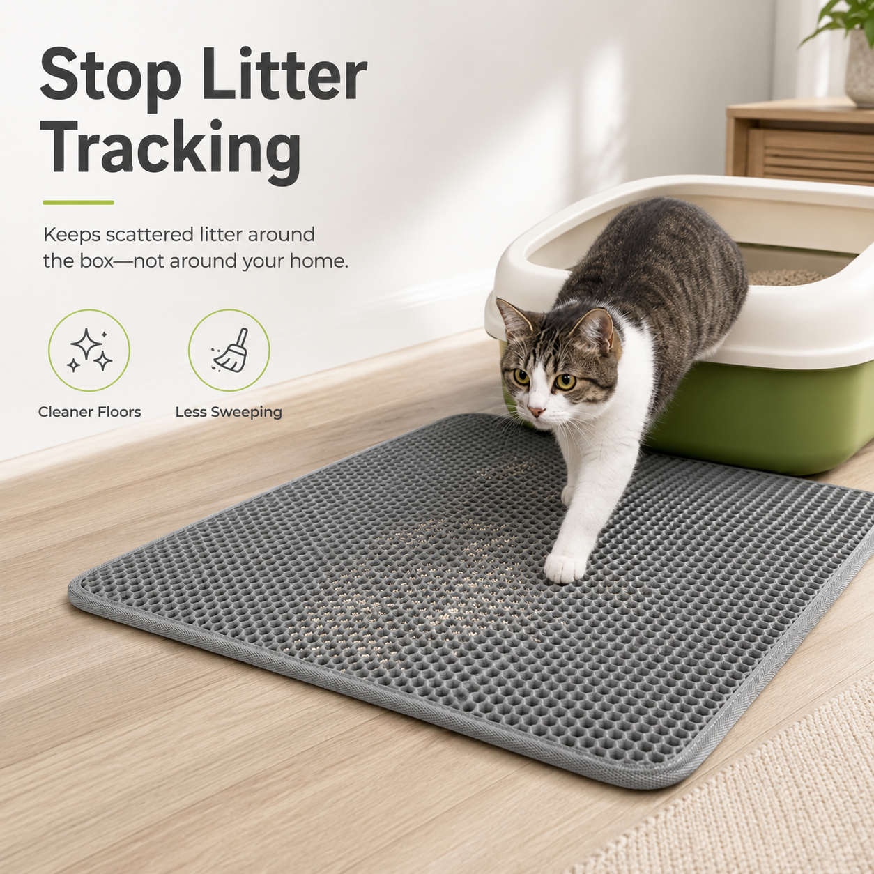 Double-Layer Honeycomb Cat Litter Mat – Soft Washable Litter Trapper for Cleaner Floors