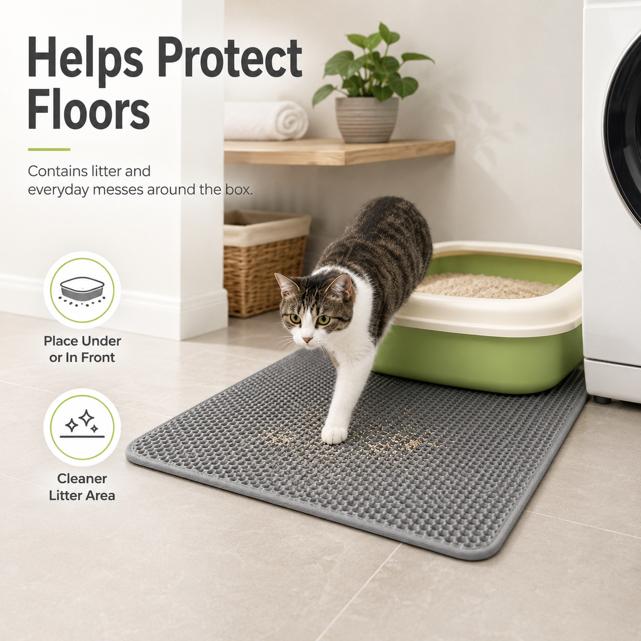Double-Layer Honeycomb Cat Litter Mat – Soft Washable Litter Trapper for Cleaner Floors