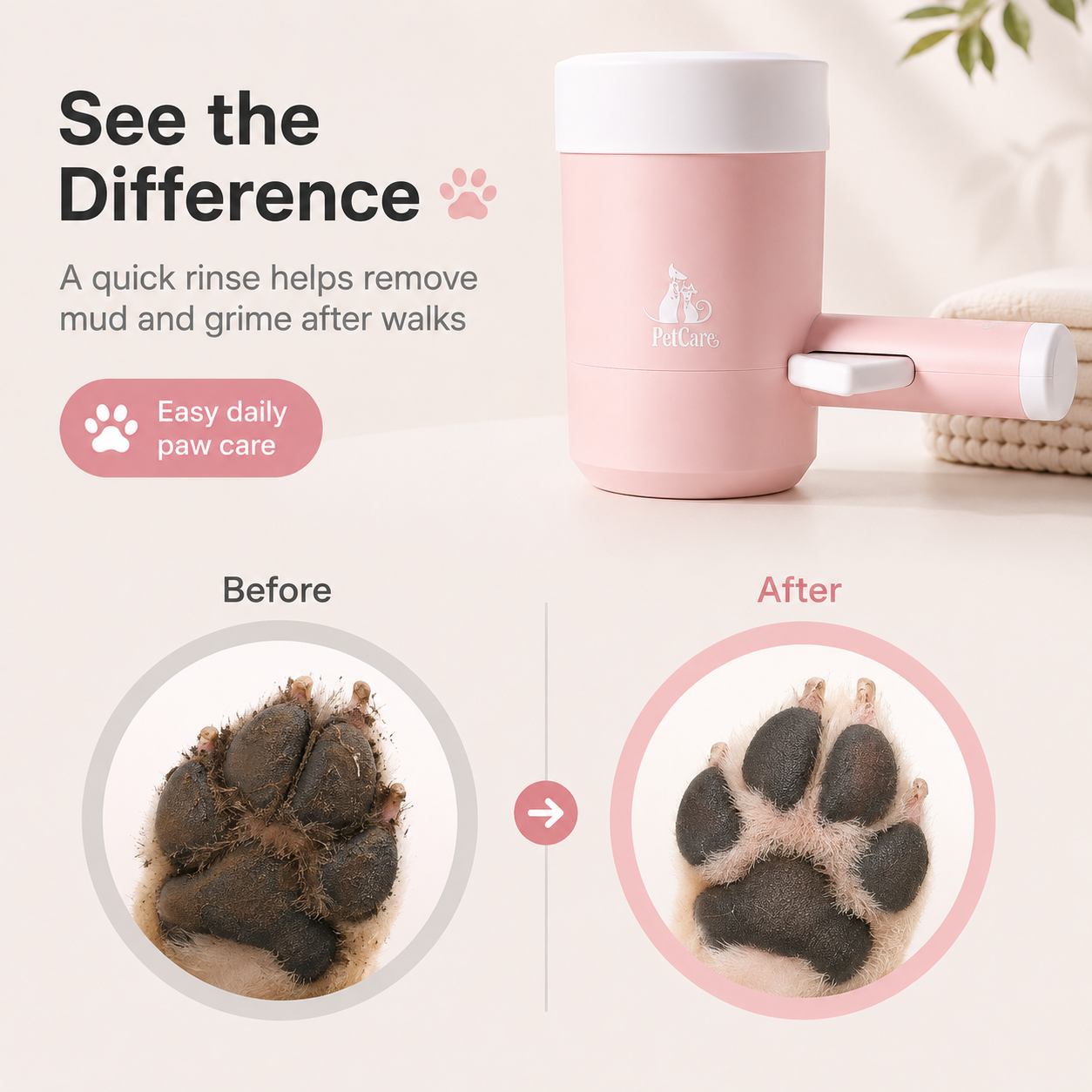 Manual Dog Paw Cleaner Cup with Handle – Portable Paw Washer for Muddy Paws, Soft Silicone Brush for Dogs & Cats