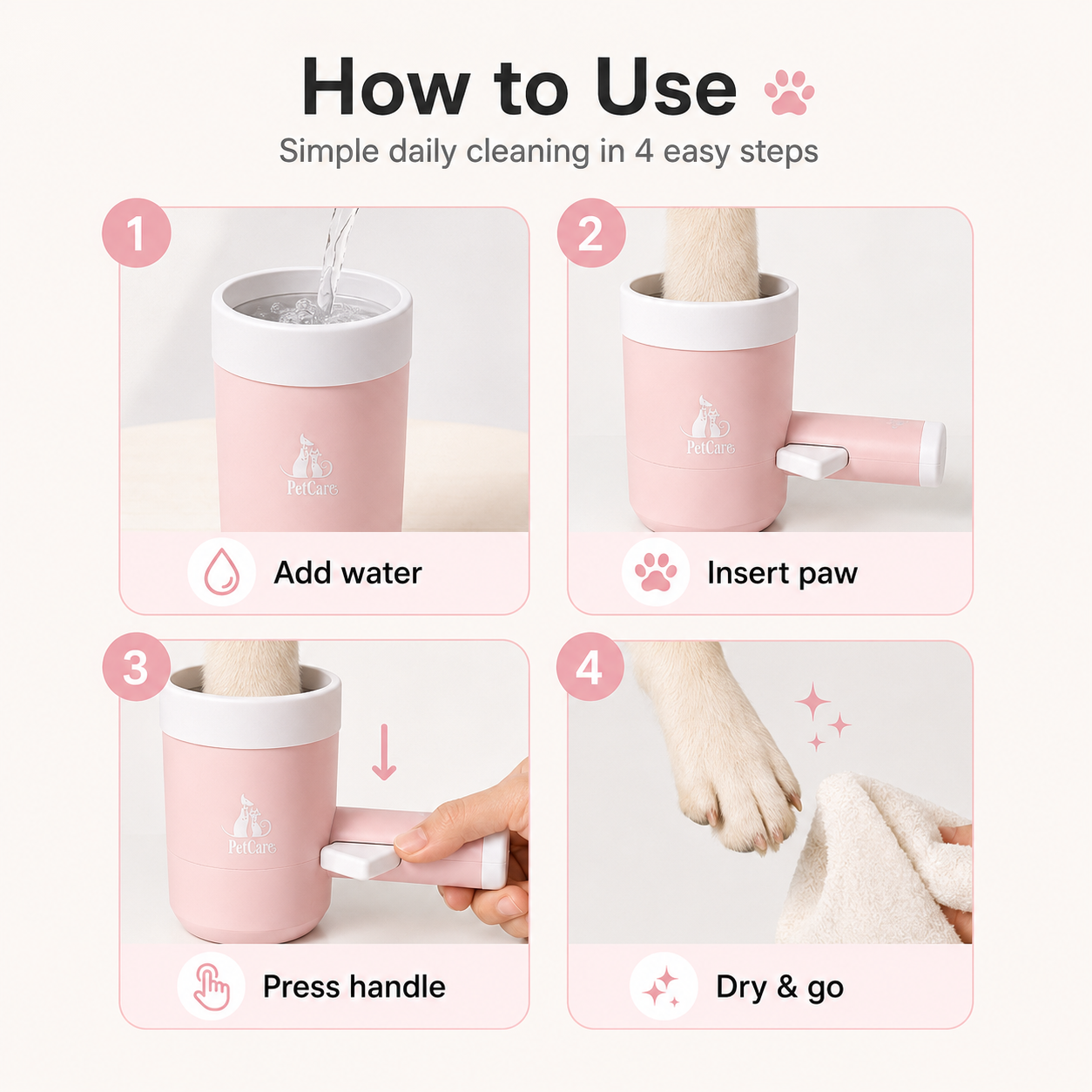 Manual Dog Paw Cleaner Cup with Handle – Portable Paw Washer for Muddy Paws, Soft Silicone Brush for Dogs & Cats