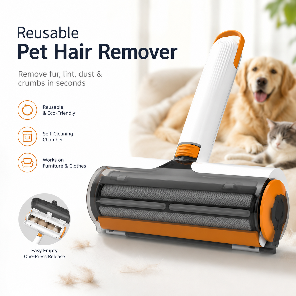 Portable Pet Hair Remover Roller – Easy-Clean Lint Roller for Dog & Cat Hair on Clothes, Sofas, Bedding & Car Seats