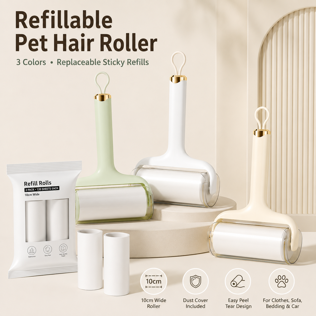 Reusable Pet Hair Lint Roller with Replaceable Sticky Refill – Portable Dog & Cat Hair Remover for Clothes, Sofas & Bedding