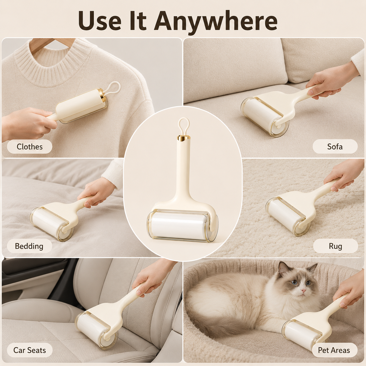 Reusable Pet Hair Lint Roller with Replaceable Sticky Refill – Portable Dog & Cat Hair Remover for Clothes, Sofas & Bedding