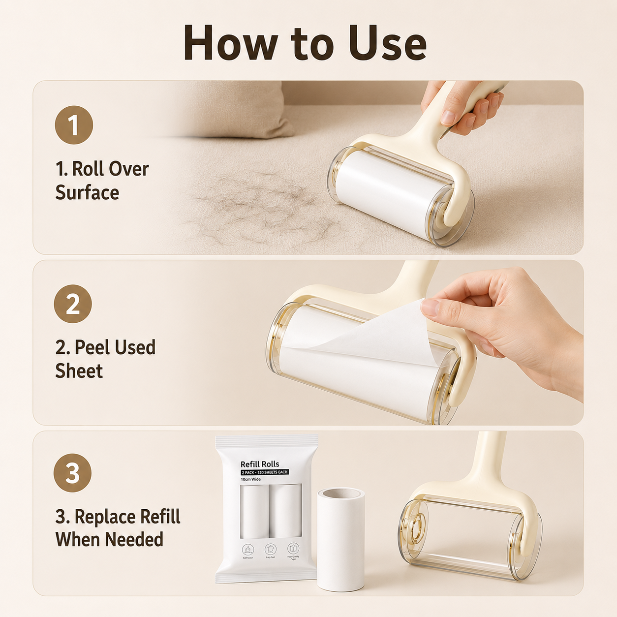 Reusable Pet Hair Lint Roller with Replaceable Sticky Refill – Portable Dog & Cat Hair Remover for Clothes, Sofas & Bedding