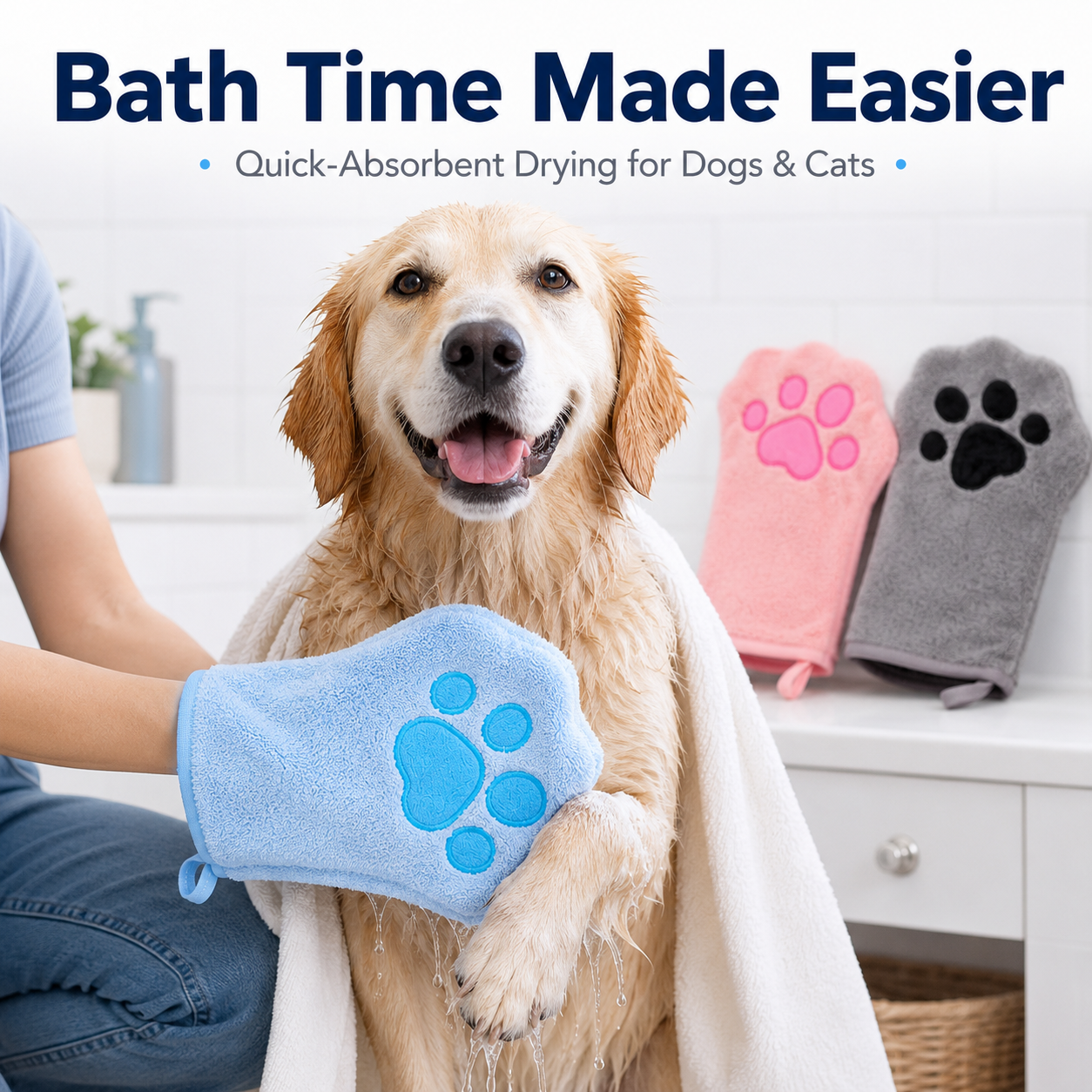Paw-Shaped Pet Drying Mitt – Soft Quick-Absorbent Towel Glove for Dogs & Cats