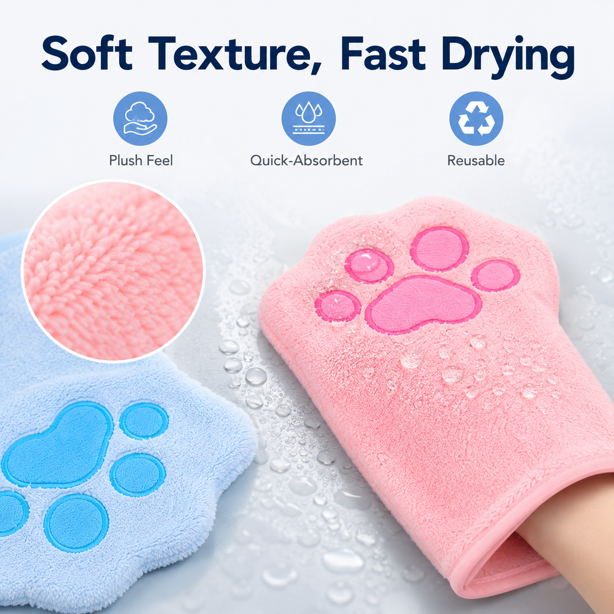 Paw-Shaped Pet Drying Mitt – Soft Quick-Absorbent Towel Glove for Dogs & Cats