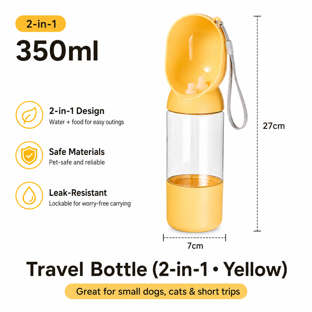 2-in-1 Portable Dog Water Bottle with Food Storage – Leak-Resistant Travel Dispenser with Return-Flow Drinking Bowl