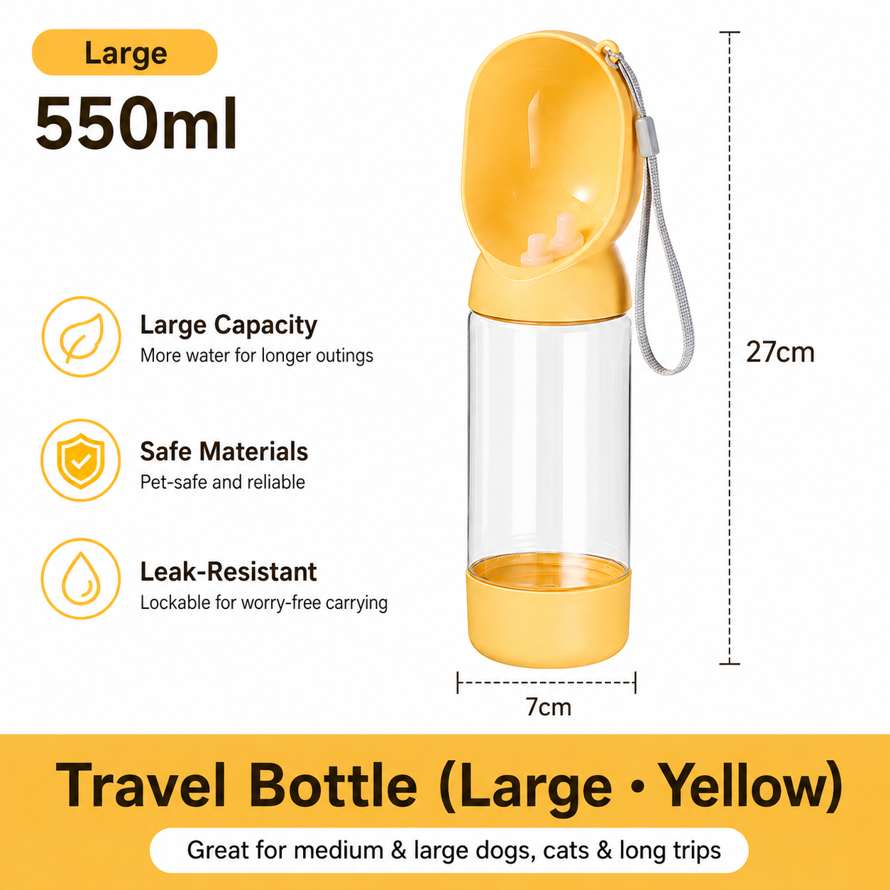 2-in-1 Portable Dog Water Bottle with Food Storage – Leak-Resistant Travel Dispenser with Return-Flow Drinking Bowl